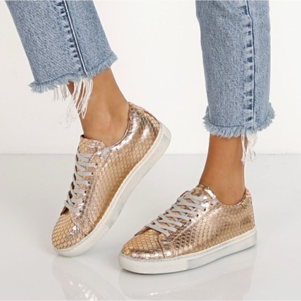 Steven By Steve Madden Peyton Snake Scales Gold Leather Women Sneakers Sz 7.5